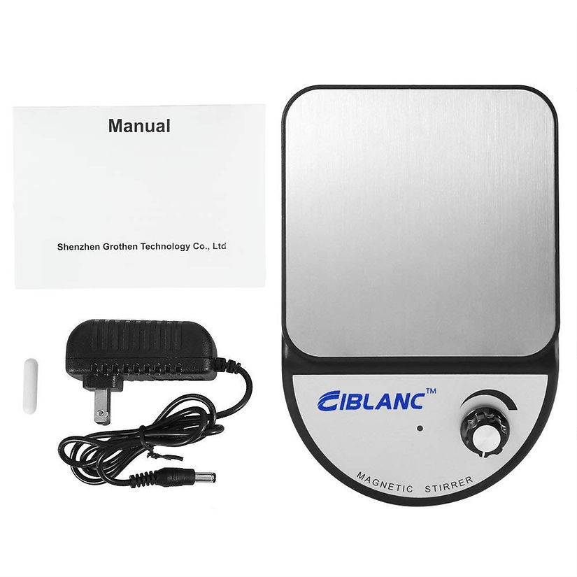 Magnetic Stirrer Ciblanc 3500rpm 3 Magnetic Stirrer Ciblanc 3500rpm set with power adaptor, manual, and stir bar on a white background—perfect for anyone seeking reliable magnetic stirrer equipment or the best lab magnetic stirrer.
