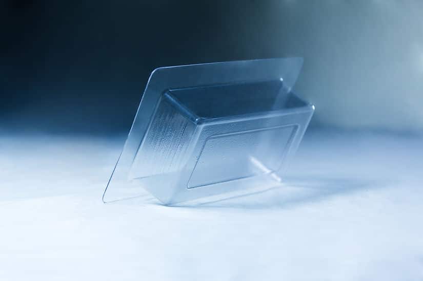 Mycelium Mold Growth form -Brick (Reusable) 3 The Mycelium Mould Growth form - Brick (Reusable) is shown as a clear plastic blister tray, tilted on a white and blue gradient surface.
