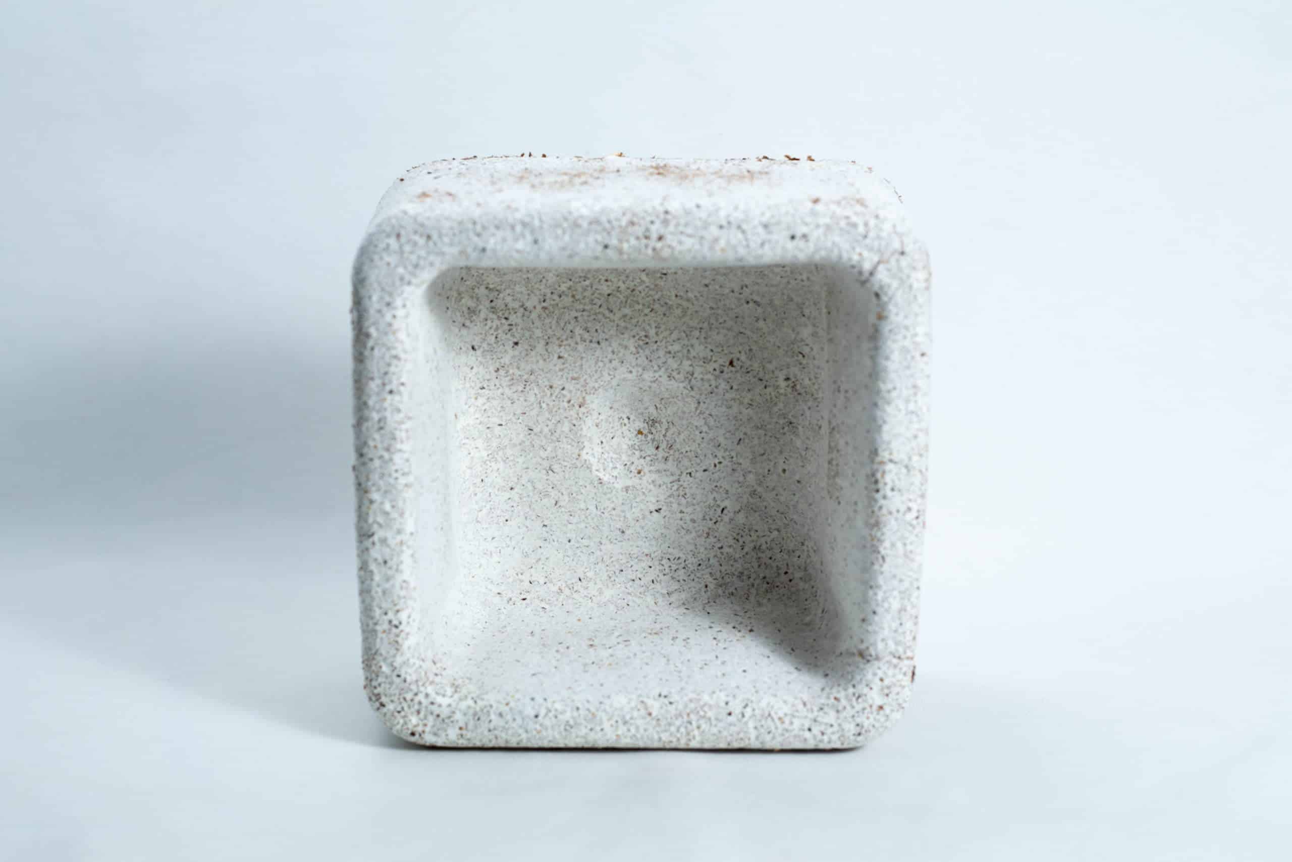 Mycelium Mold Growth Form - Plant pot Heavy Duty (Reusable) 11 A square, white, textured Mycelium Mould Growth Form – Plant Pot Heavy Duty (Reusable) is shown from above on a plain light background, highlighting its unique design.
