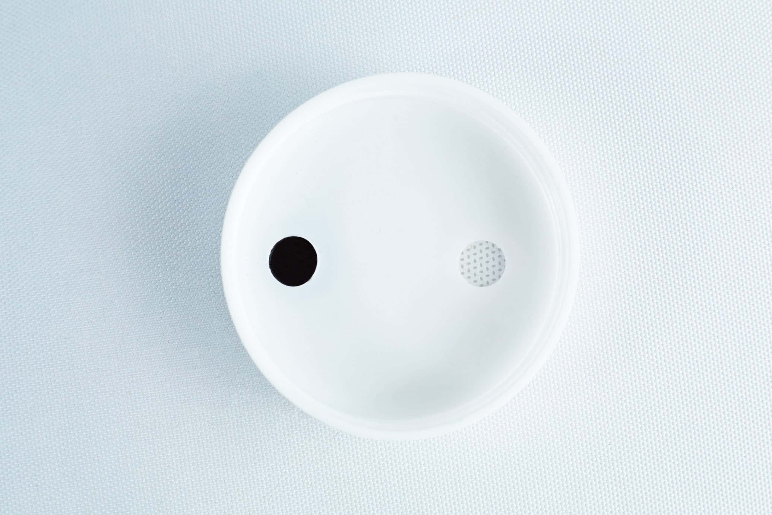 Mycology premade regular mouth plastic white lids with inj port and air filter 2 The Self-healing injection port & Air Vent Filter-3M, featuring a white dish with a solid black dot and small perforated circle, is shown on a textured white background.