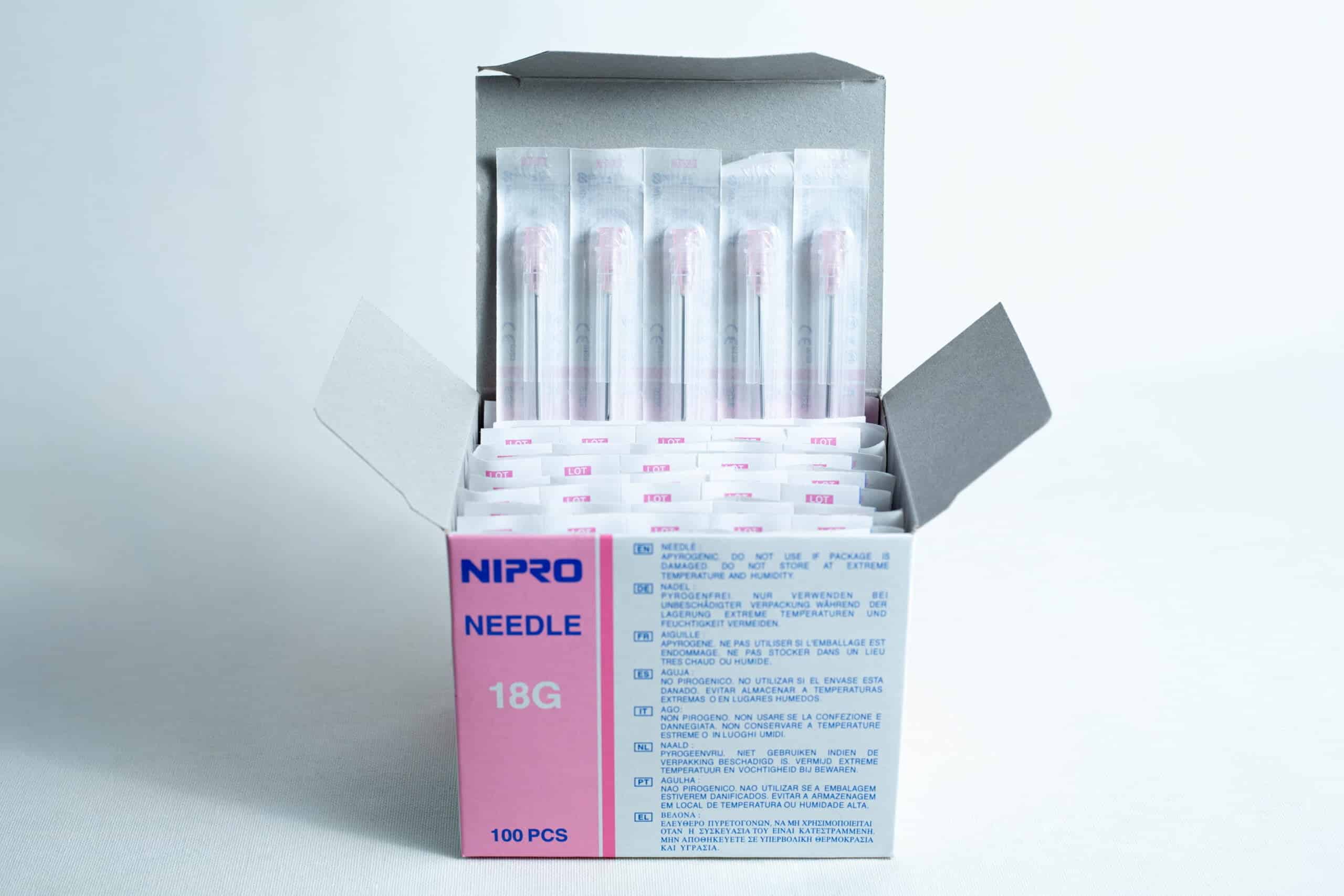 Sterile 18G hypodermic needles whole box 100pcs 3 Sterile 18G hypodermic needles whole box 100pcs—each needle individually wrapped in plastic. Ideal for medical or laboratory use when you need reliable 18G needle supplies.