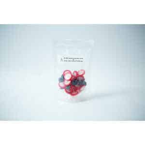 A clear bag with Rubber Self-Healing Injection Ports and PTFE Syringe Filters for Mycology, plus air filter vents, shown on a plain background.