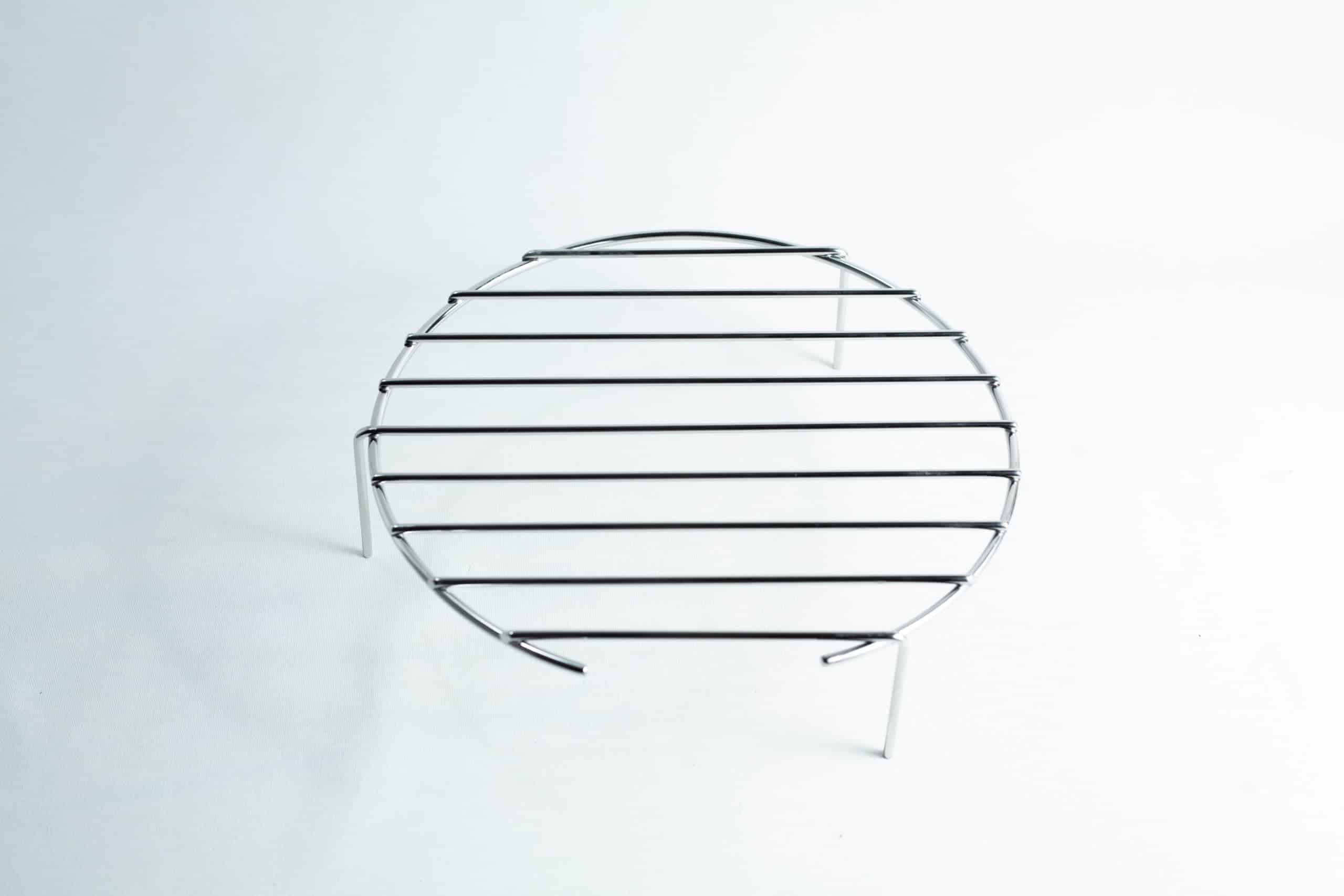 All American 2151 Support Stand for 25X and 50X Sterilizers 1 A round metal cooling rack with three legs on a plain white background.