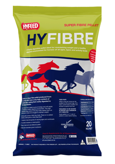 Soy Hull Pellets Non-GMO 20KG Australian Grown (HyFeed HyFibre) 1 A 20kg bag of Soya Hull Pellets Non-GM Australian Grown (HyFeed HyFibre) features high-quality soya hull pellets for optimum horse nutrition, with colourful horse silhouettes on the front.