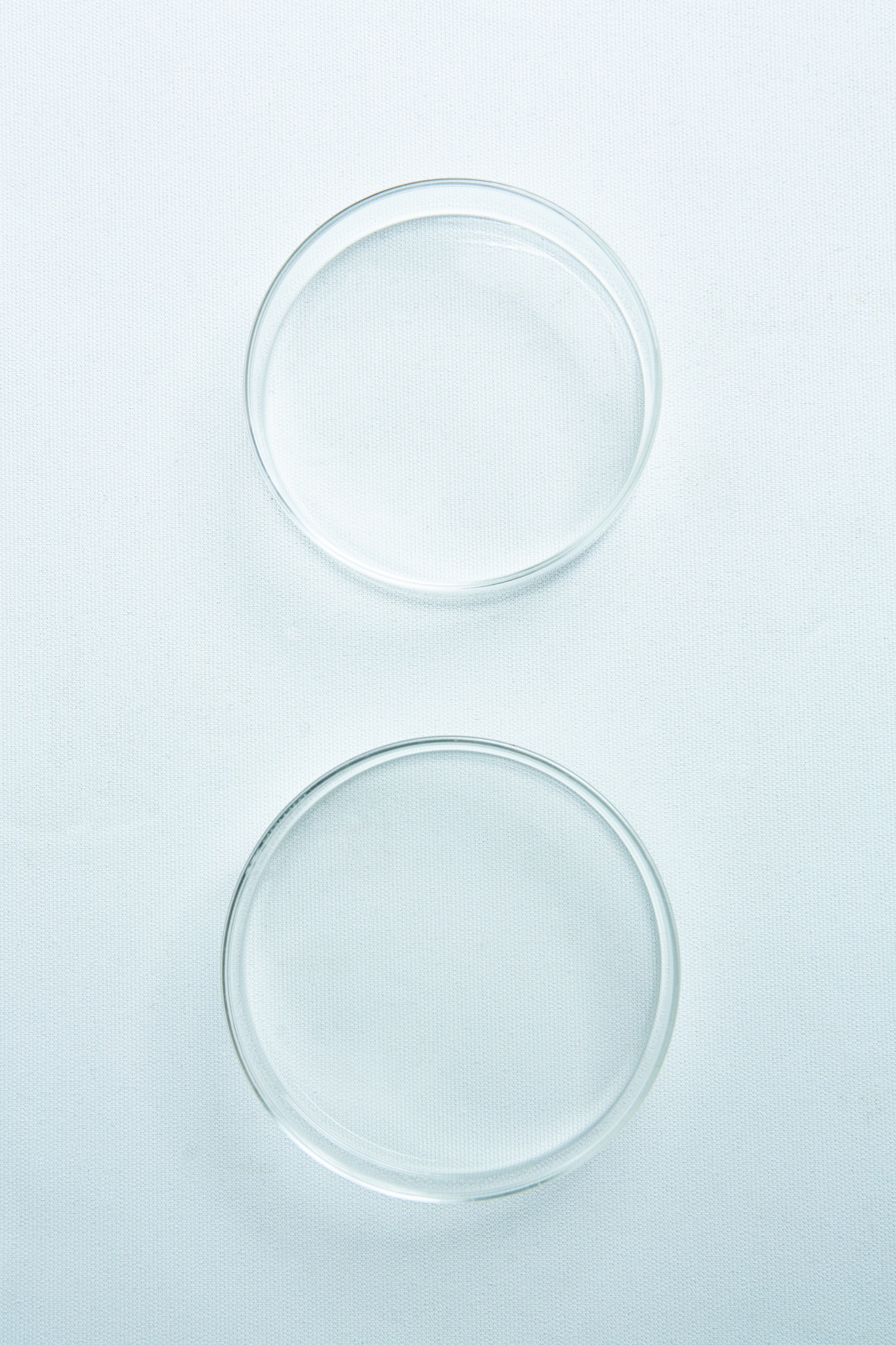 Brosciliate Glass Petri Dish 90mm | Autoclavable | Reusable 3 Two empty, round glass petri dishes placed vertically on a white surface.
