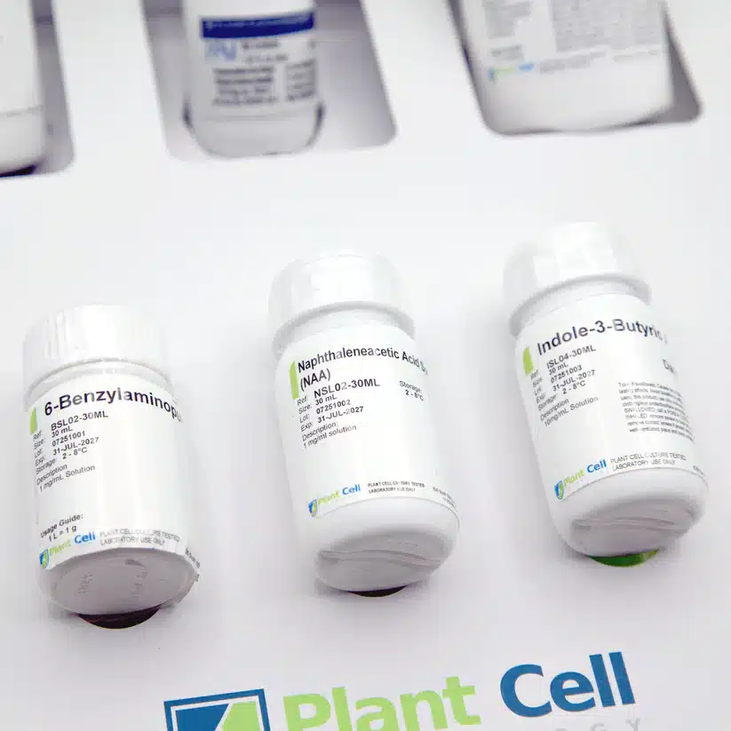 Plant Cell Tissue Culture Starter Kit 3 Three white bottles labelled with the Plant Cell logo are displayed on a white surface, featuring the Plant Cell Tissue Culture Starter Kit—ideal for starting your tissue culture journey.