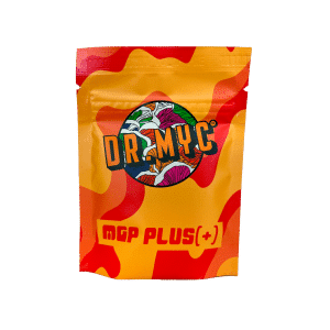 A colourful DRMyc MGP Plus - Growth Promotion + Substrate Vitality pouch featuring a mushroom design on the front.