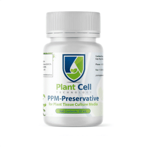 White bottle labelled Plant Cell Plant Preservative Mixture (PPM™), 30 mL, for Plant Tissue Culture Media by Plant Cell Technology.