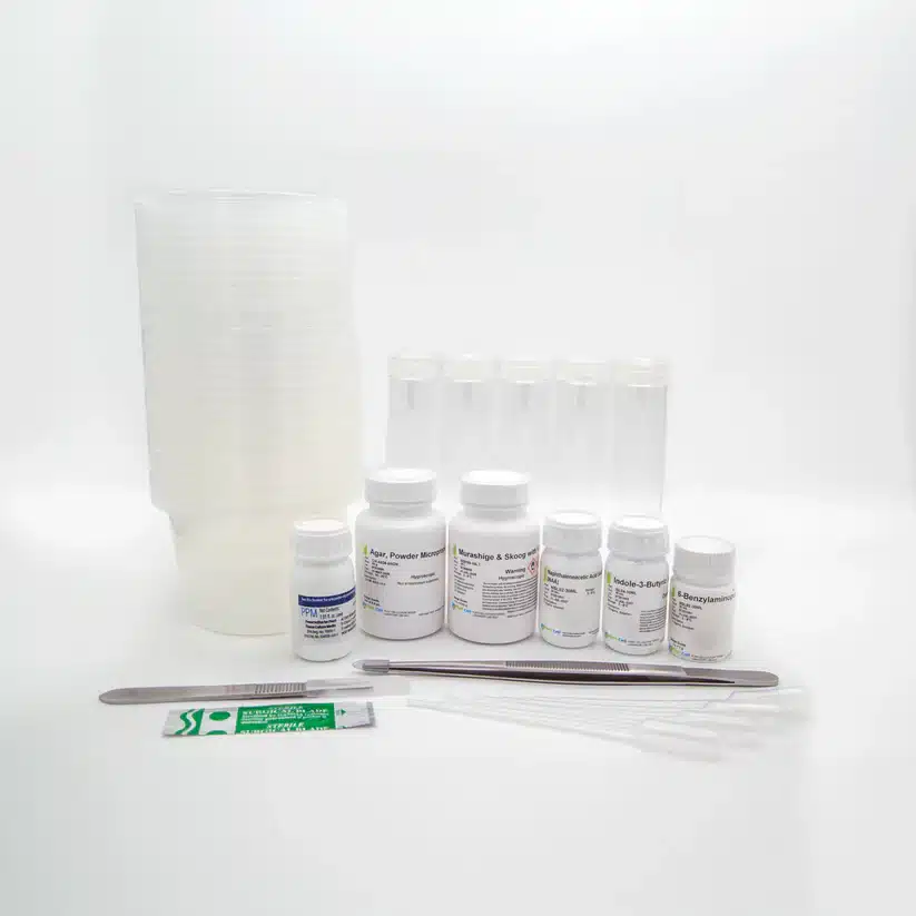 Plant Cell Tissue Culture Starter Kit 6 The Plant Cell Tissue Culture Starter Kit includes plastic cups, bottles, test tubes, droppers, tweezers, and an alcohol prep wipe—ideal for tissue culture or plant cell experiments.