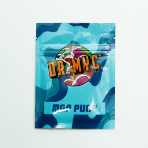 A blue packet labelled DRMyc Adaptive Liquid Culture Premix with colourful graphics and partial text "MGA PUGA" on the front.