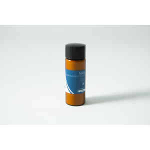 Small brown plastic bottle with black cap and blue label reading "Plant Cell Naphthaleneacetic (NAA) Powder" on a white surface.