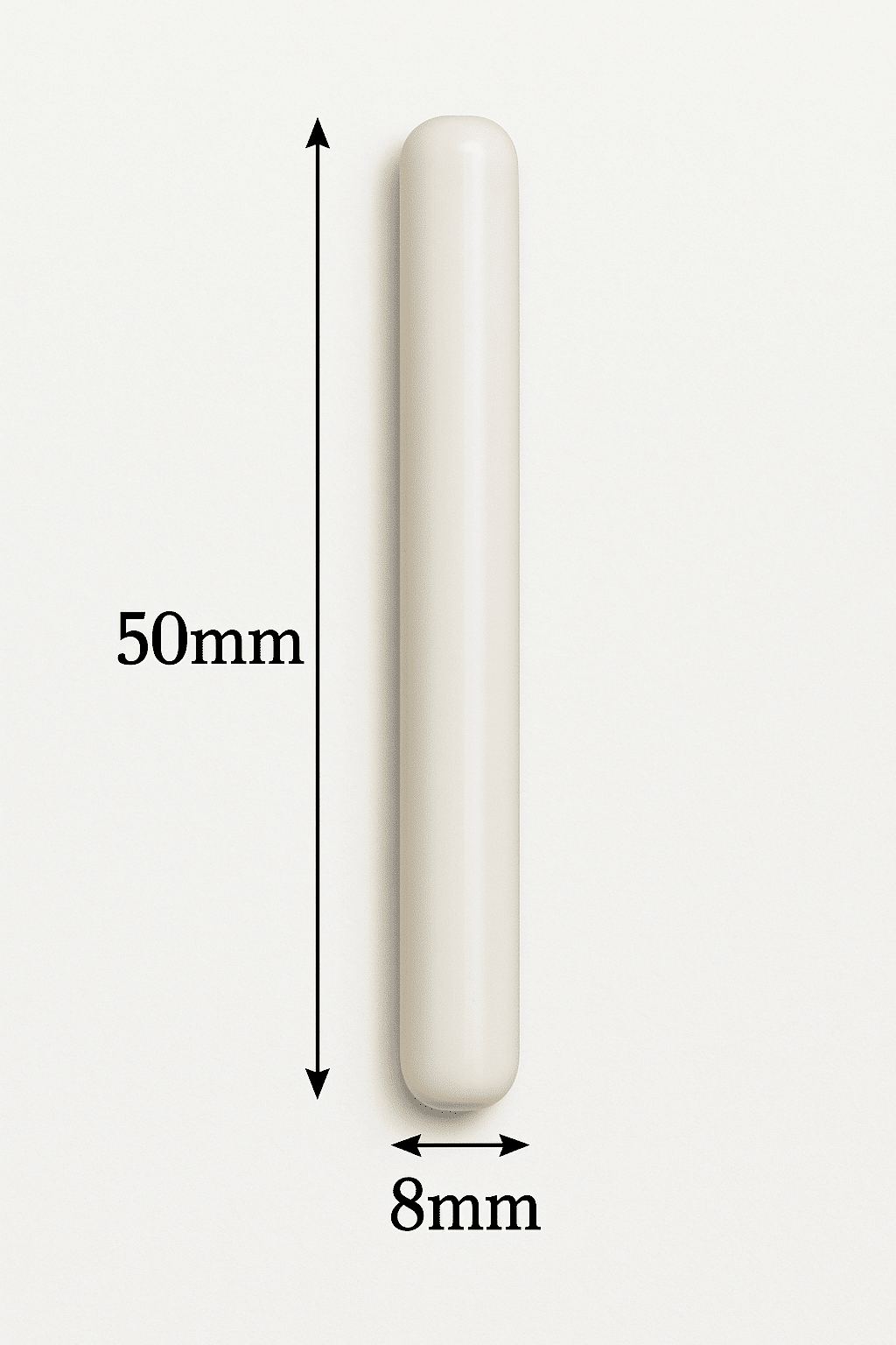 Magnetic Stirrer Bar 5 pc 8*50mm PTFE Lab Spinner Cylinder White 2 A set of five white Magnetic Stirrer Bars, each cylindrical and measuring 8mm x 50mm, shown with labelled double-headed arrows.