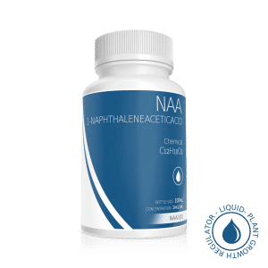 White bottle labelled Plant Cell Naphthaleneacetic Acid (NAA) Solution 100ml 1mg/1ml with blue accents and a growth regulator symbol.