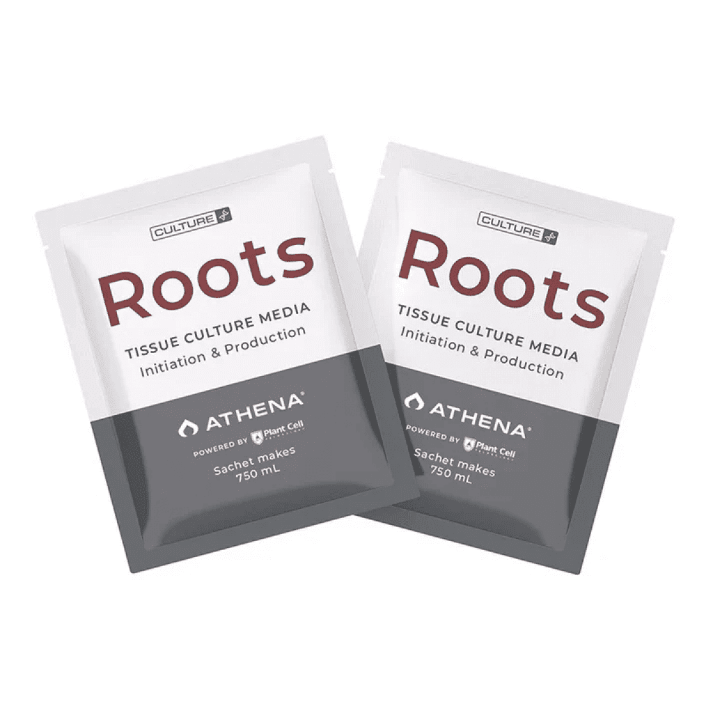 Box of 10 Plant Cell Athena Roots™ Tissue Culture Media sachets, each for initiation and production, 750 ml per sachet.
