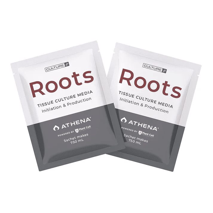 Plant Cell | Athena | Roots™ Tissue Culture Media Box of 10 1 Box of 10 Plant Cell Athena Roots™ Tissue Culture Media sachets, each for initiation and production, 750 ml per sachet.
