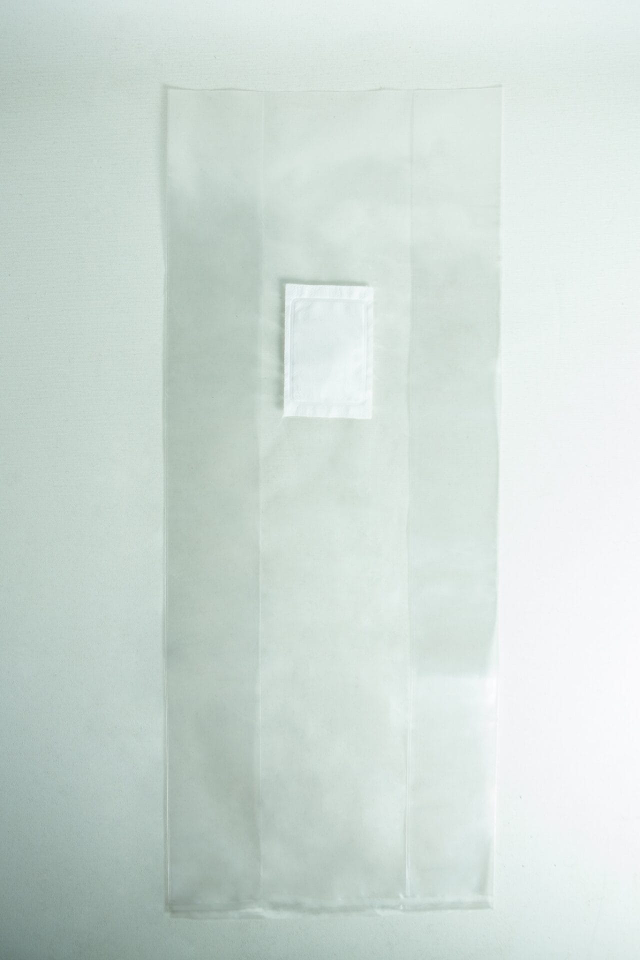 Unicorn Mushroom Grow Bags for spawn and substrate 1 A transparent plastic bag with a small white rectangular patch in the upper centre.