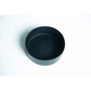 A round, black Silicone Jar Sterilising Cap with a small central hole sits on a white surface.