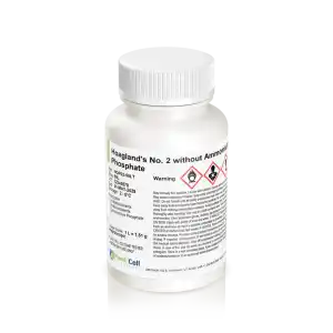White plastic bottle labelled Plant Cell Hoagland's No. 2 Basal Salt Mixture, with warning symbols—ideal for precise plant cell culture applications.