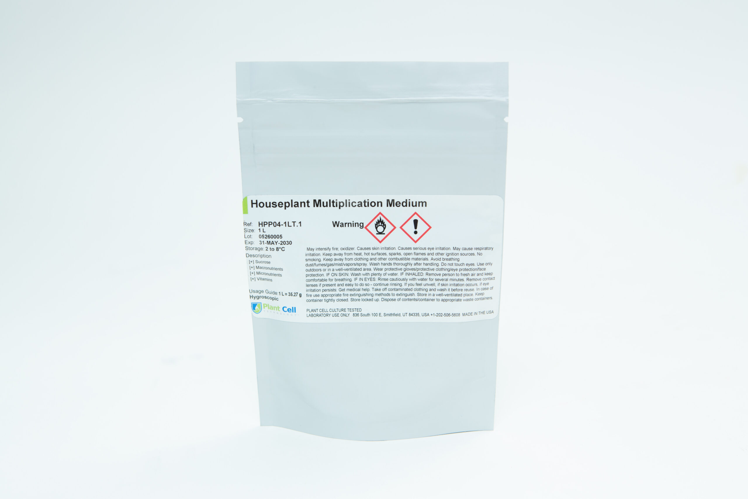 Plant Cell Multiplication and Rooting Medium 4 White package labelled Houseplant Multiplication Medium with warning symbols and text on the front.