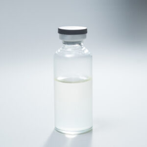 Sterile Liquid Culture Vials, Dr Myc Adaptive LC, 30 ml—crimp sealed with a grey cap and partially filled with transparent liquid in a clear vial on a plain white background—ideal for Adaptive LC applications with no pressure cooker needed.