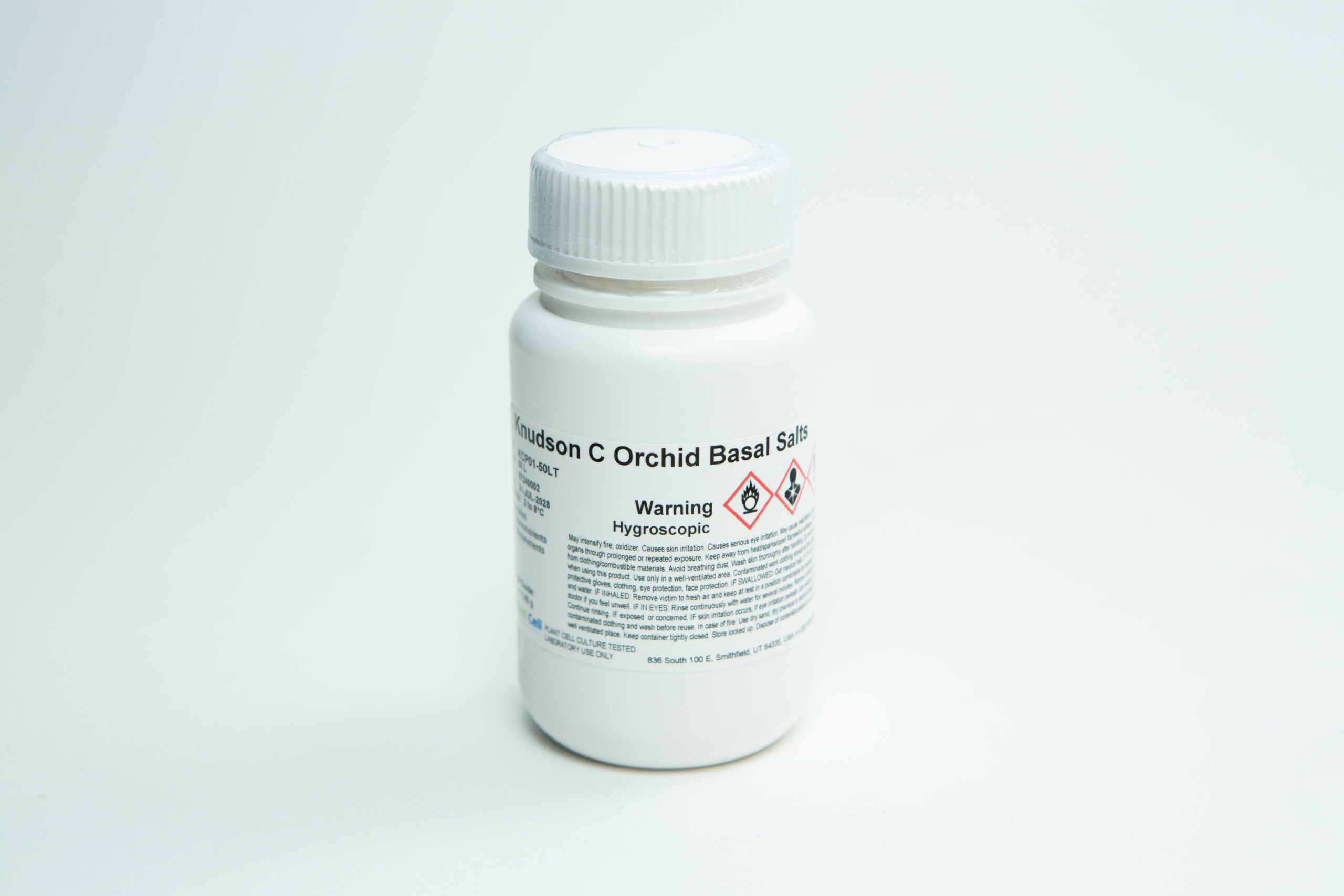 Plant Cell Knudson C Orchid Basal Salts - Orchid Germination Media | Makes 10L 2 White plastic bottle labelled Orchid Basal Salt, with warning symbols, on a plain white background.