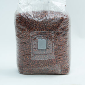 Home 20 A sealed plastic bag filled with small brown seeds or grains on a plain white background.