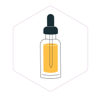 Illustration of a dropper bottle filled with yellow liquid, centred on a light hexagonal background—perfect for showcasing essential mushroom growing supplies.